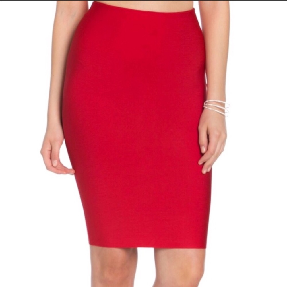 Red bandage midi skirt